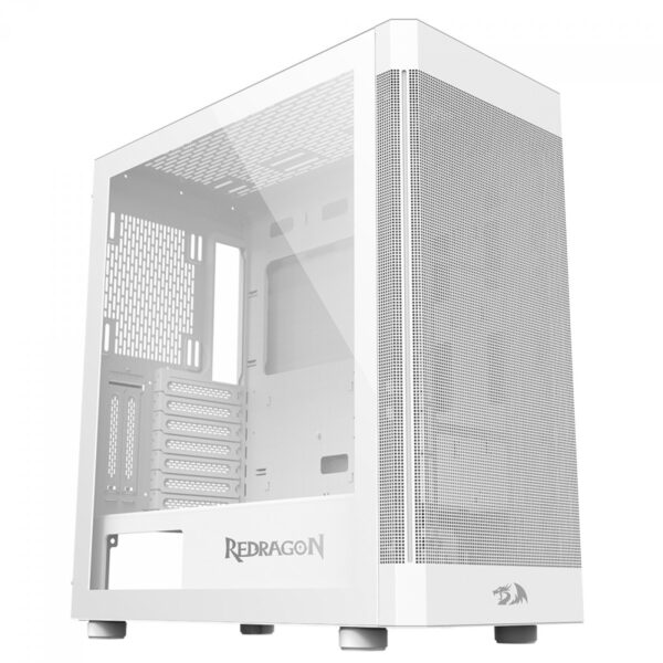 Gabinete Gamer Redragon Aeroglass Lunar, Mid Tower, Vidro Temperado, E-ATX, White, Sem Fonte, Sem Fan